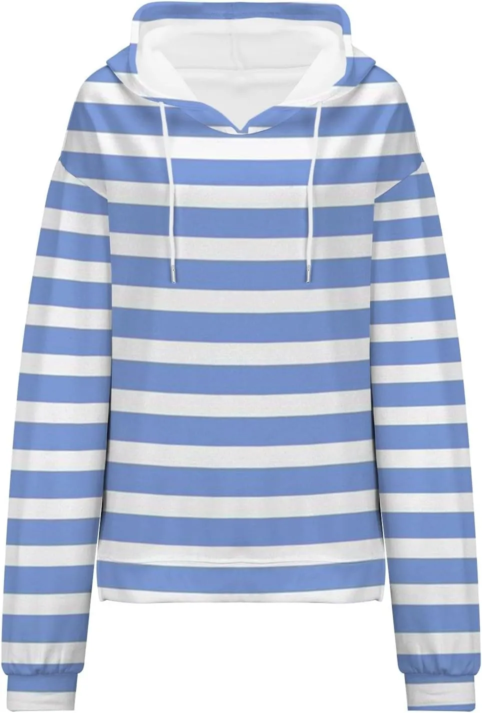 Striped Drawstring Hoodies for Women Oversized Pullover Blouse Casual Long Sleeve Workout Preepy Hooded Sweatshirts
