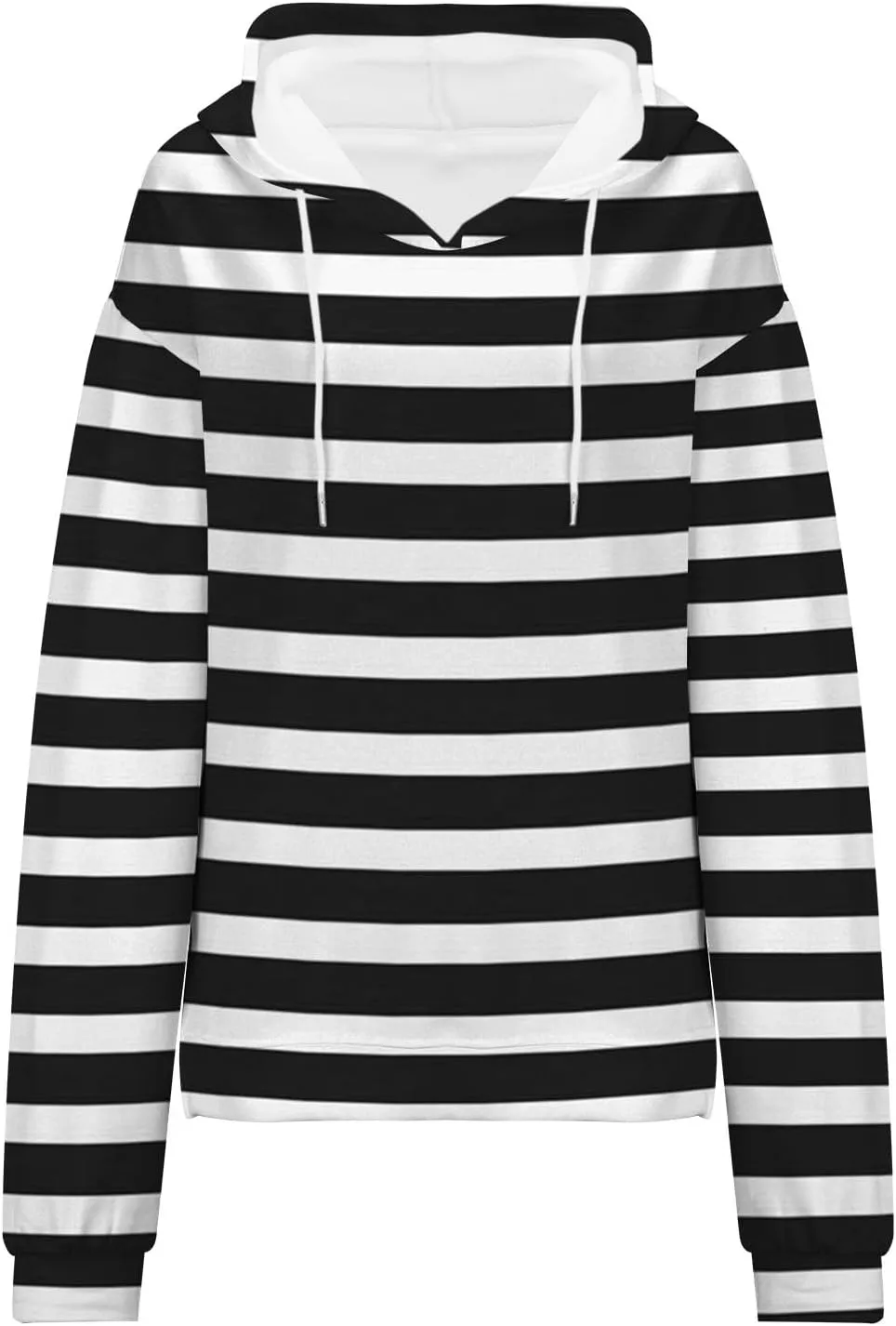 Striped Drawstring Hoodies for Women Oversized Pullover Blouse Casual Long Sleeve Workout Preepy Hooded Sweatshirts
