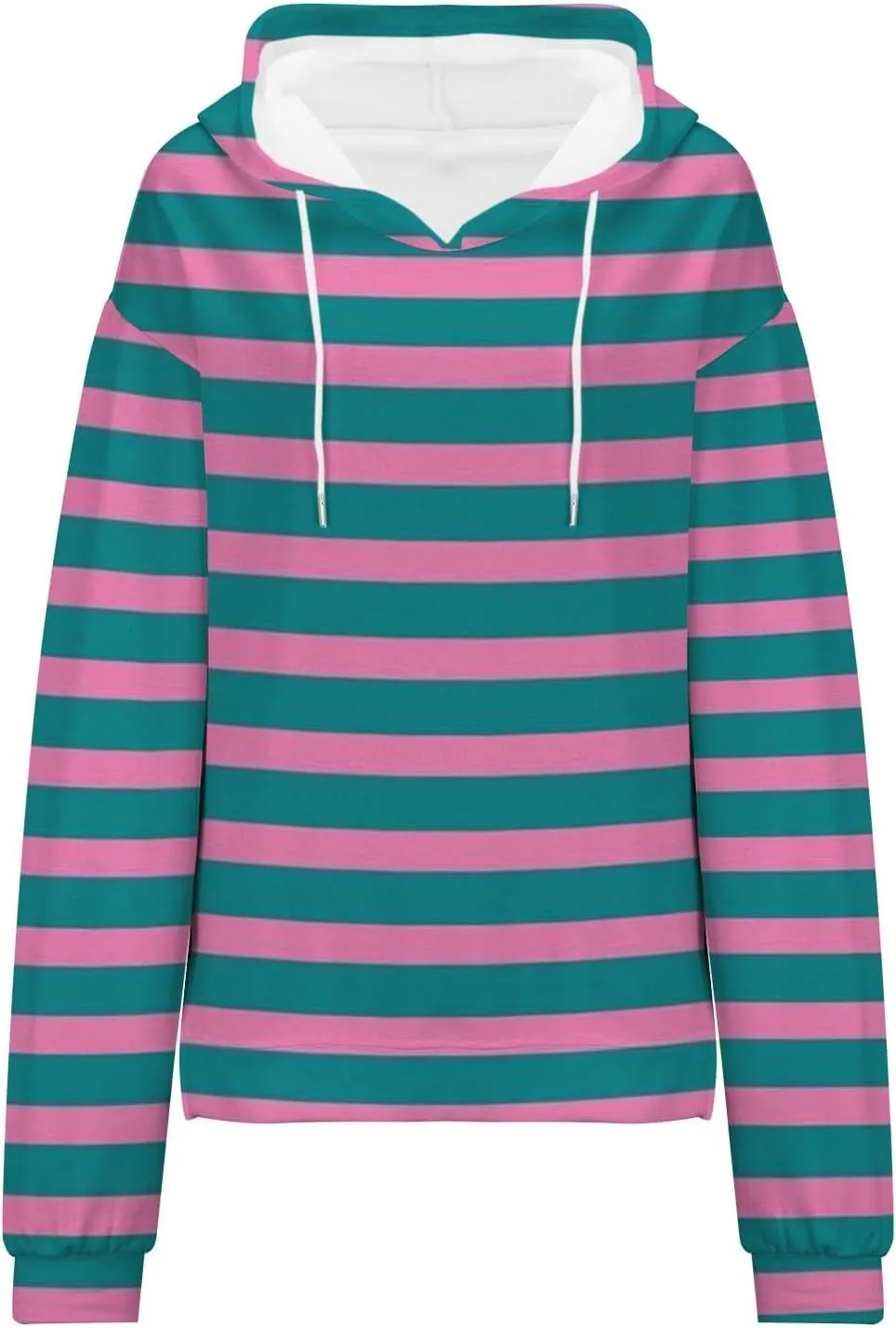 Striped Drawstring Hoodies for Women Oversized Pullover Blouse Casual Long Sleeve Workout Preepy Hooded Sweatshirts