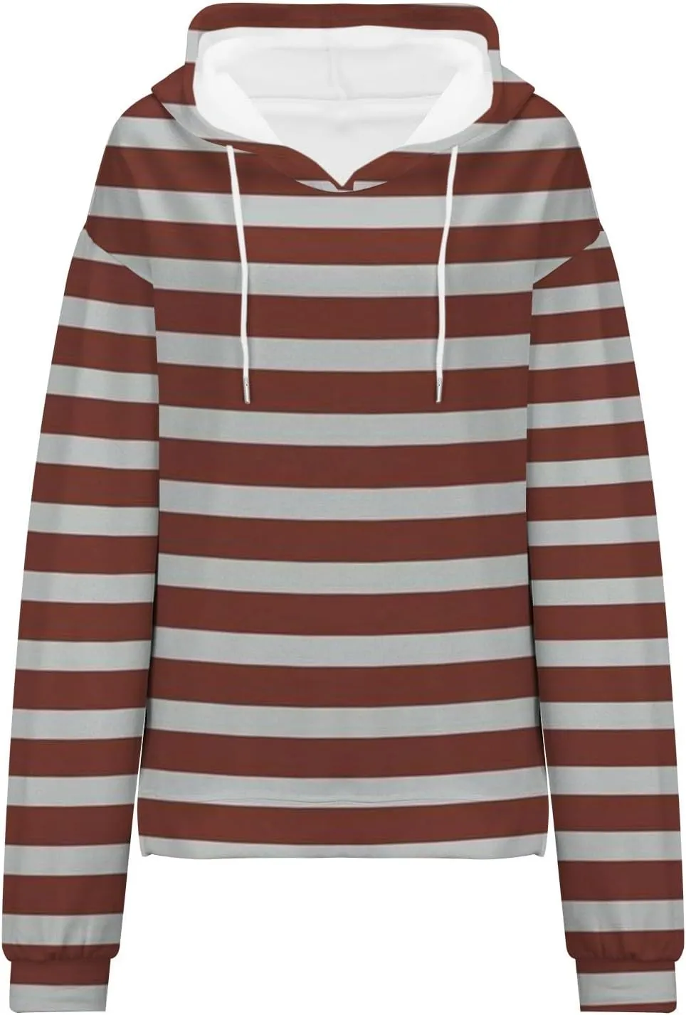 Striped Drawstring Hoodies for Women Oversized Pullover Blouse Casual Long Sleeve Workout Preepy Hooded Sweatshirts