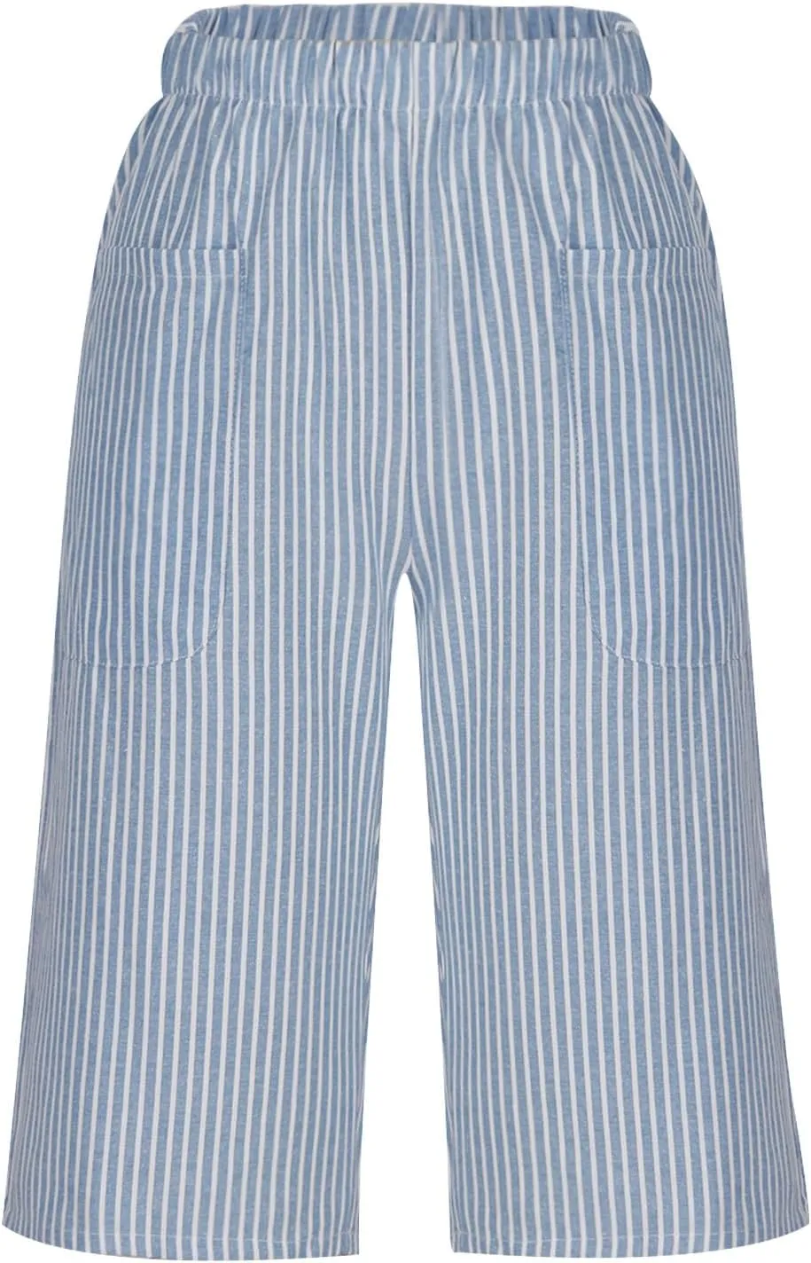 Striped Knee Length Shorts for Women Elastic High Waisted Beach Casual Sports Wide Leg Summer 2025 Shorts with Pockets