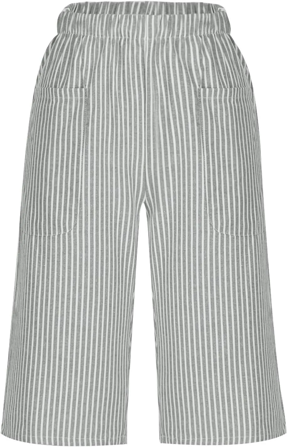 Striped Knee Length Shorts for Women Elastic High Waisted Beach Casual Sports Wide Leg Summer 2025 Shorts with Pockets