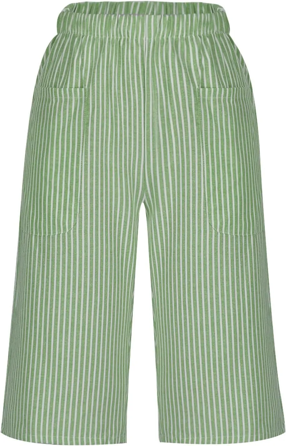 Striped Knee Length Shorts for Women Elastic High Waisted Beach Casual Sports Wide Leg Summer 2025 Shorts with Pockets