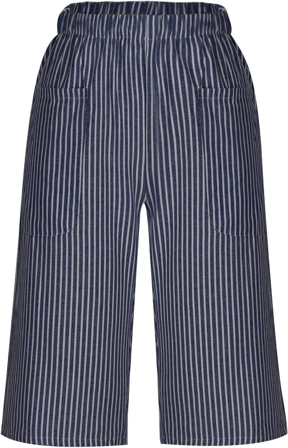 Striped Knee Length Shorts for Women Elastic High Waisted Beach Casual Sports Wide Leg Summer 2025 Shorts with Pockets