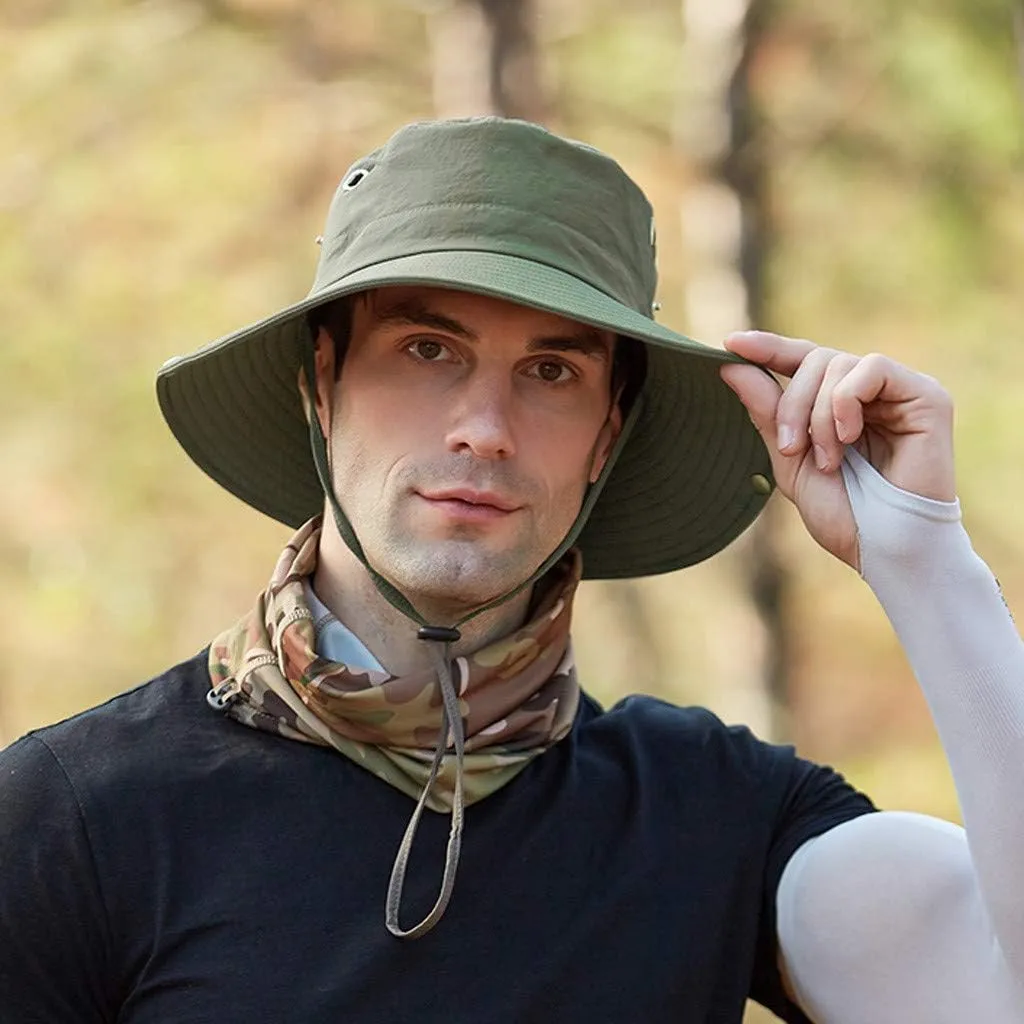 Sun Fashing Cap for Men,Brim Super Wide Brim Sun Hat for Fishing, Hiking Summer Drawstring Fisherman Beach Hats