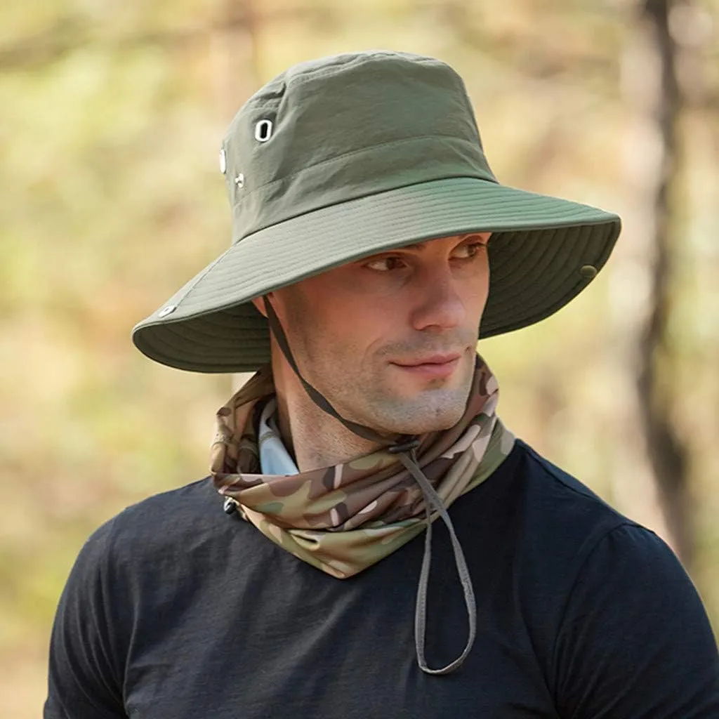 Sun Fashing Cap for Men,Brim Super Wide Brim Sun Hat for Fishing, Hiking Summer Drawstring Fisherman Beach Hats