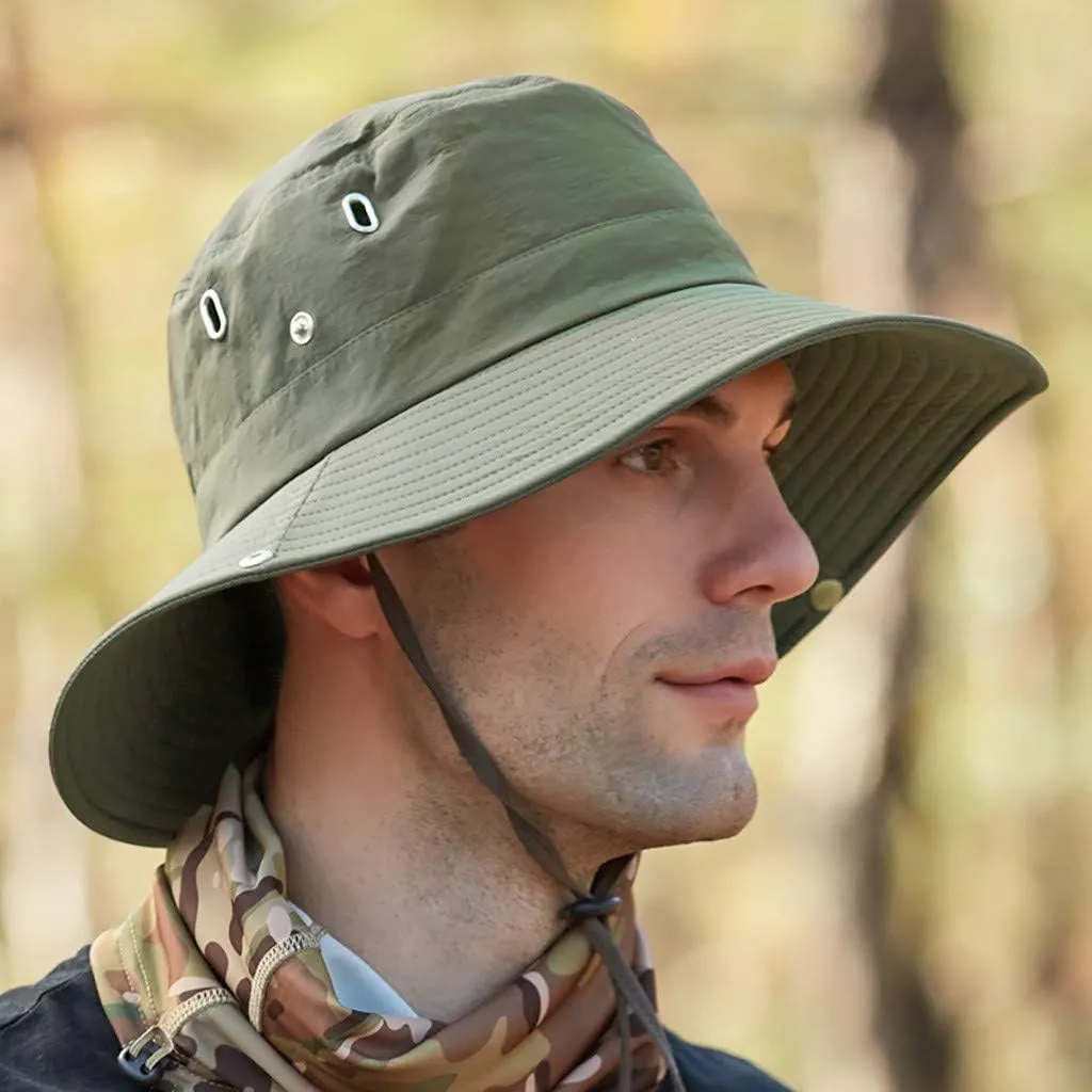 Sun Fashing Cap for Men,Brim Super Wide Brim Sun Hat for Fishing, Hiking Summer Drawstring Fisherman Beach Hats