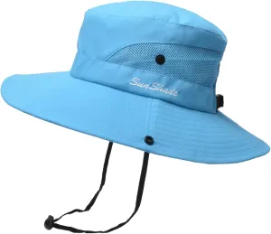 Sun Hats for Men Women Wide Brim Summer Beach Fishing Hat Outdoor UV Protection Bucket Cap Mesh Foldable Ponytail Hat