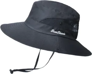 Sun Hats for Men Women Wide Brim Summer Beach Fishing Hat Outdoor UV Protection Bucket Cap Mesh Foldable Ponytail Hat