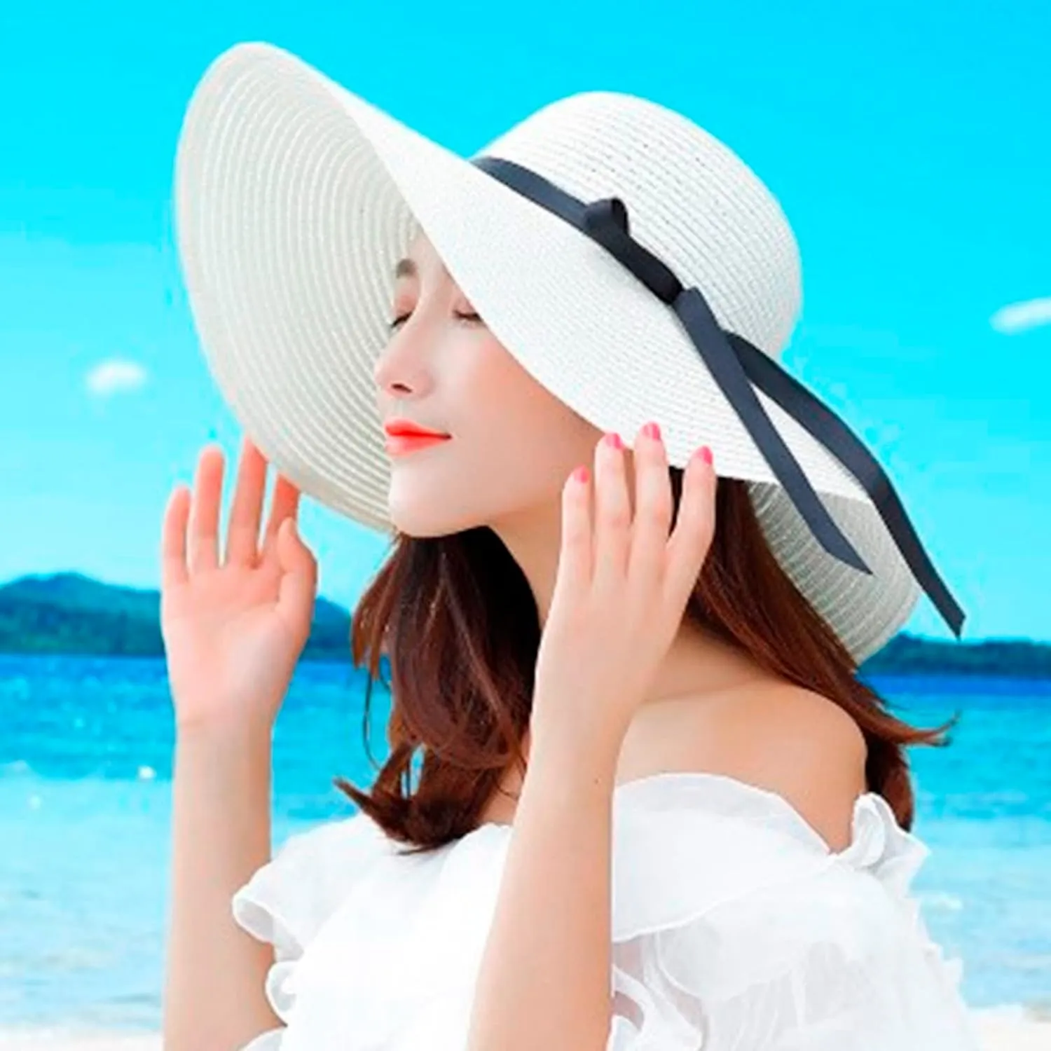 Sun Hats Women Big Brim Straw Hat Sun Floppy Wide Brim Hats Bowknot Folding Beach Cap Sunscreen Hat