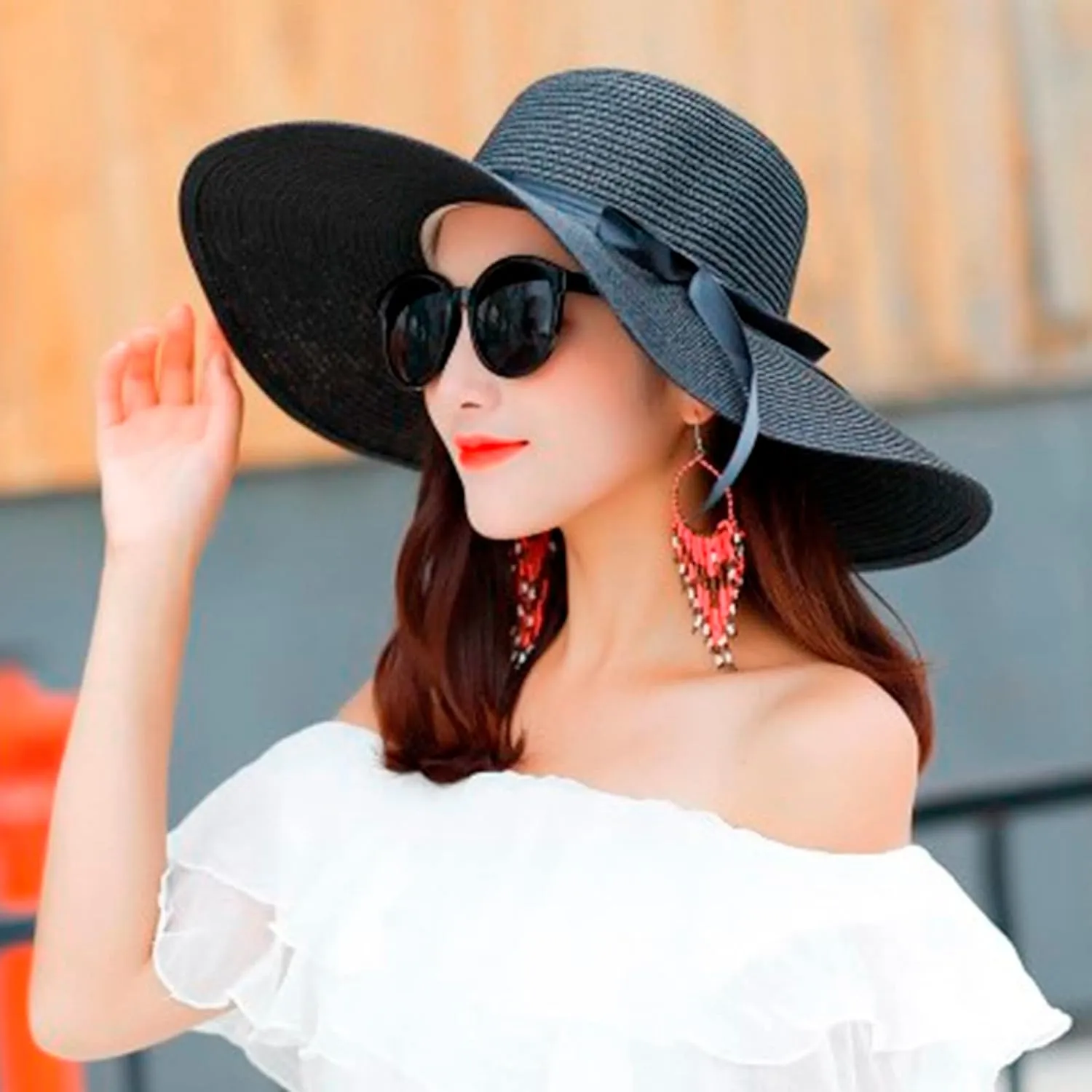 Sun Hats Women Big Brim Straw Hat Sun Floppy Wide Brim Hats Bowknot Folding Beach Cap Sunscreen Hat