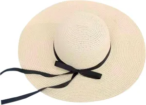 Sun Hats Women Big Brim Straw Hat Sun Floppy Wide Brim Hats Bowknot Folding Beach Cap Sunscreen Hat