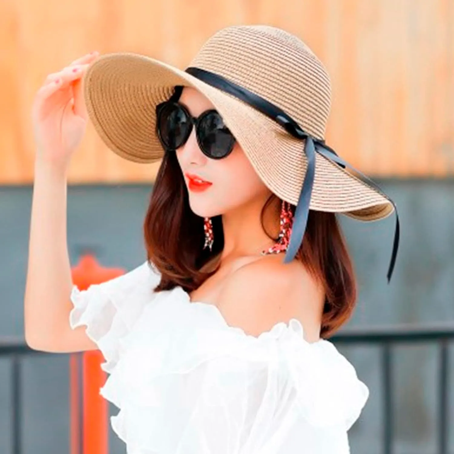 Sun Hats Women Big Brim Straw Hat Sun Floppy Wide Brim Hats Bowknot Folding Beach Cap Sunscreen Hat