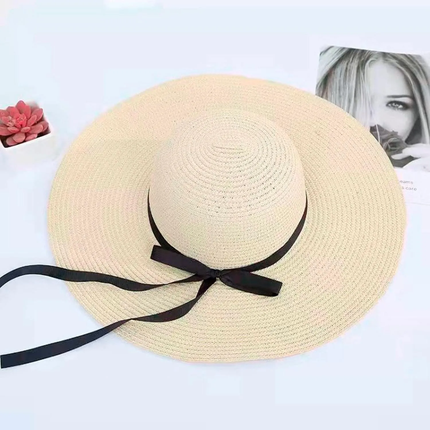 Sun Hats Women Big Brim Straw Hat Sun Floppy Wide Brim Hats Bowknot Folding Beach Cap Sunscreen Hat