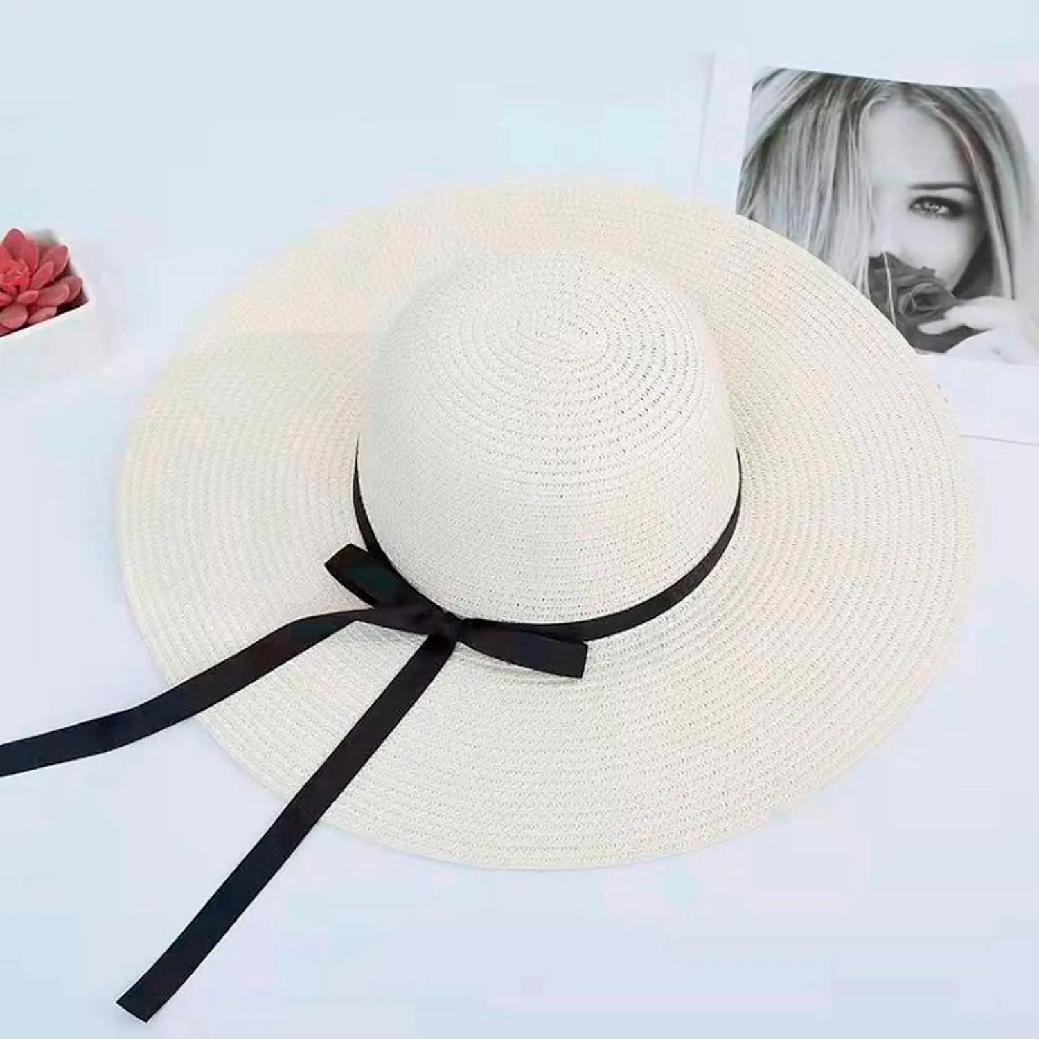 Sun Hats Women Big Brim Straw Hat Sun Floppy Wide Brim Hats Bowknot Folding Beach Cap Sunscreen Hat