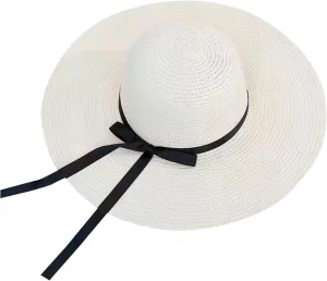 Sun Hats Women Big Brim Straw Hat Sun Floppy Wide Brim Hats Bowknot Folding Beach Cap Sunscreen Hat