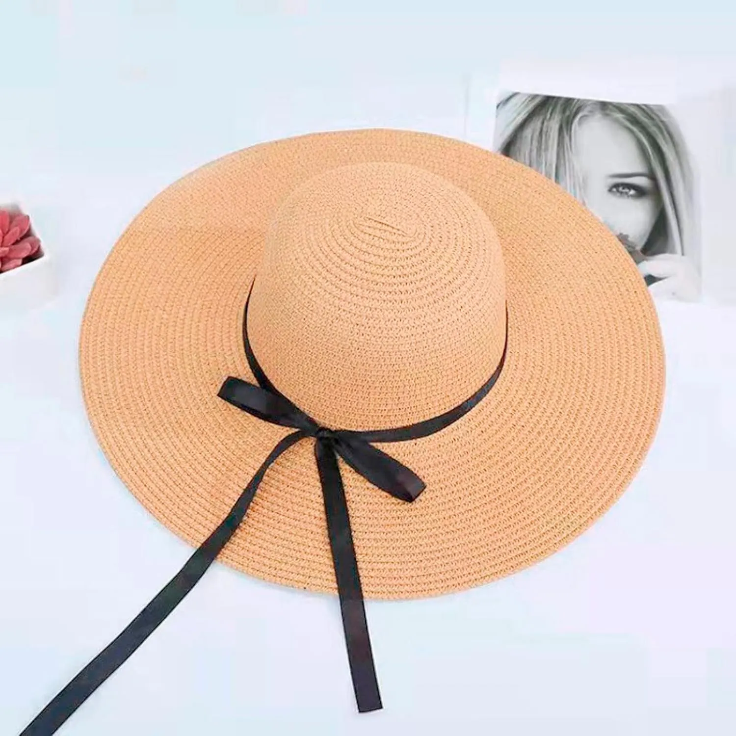 Sun Hats Women Big Brim Straw Hat Sun Floppy Wide Brim Hats Bowknot Folding Beach Cap Sunscreen Hat