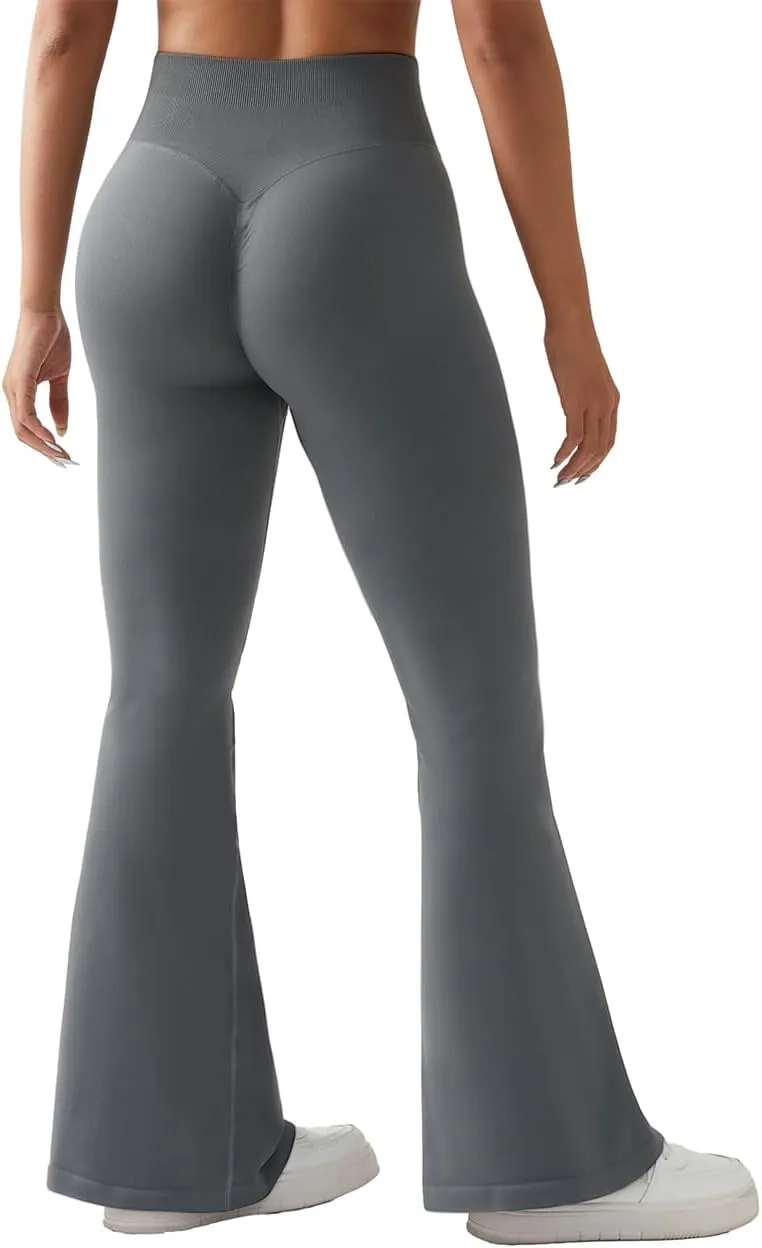 SUUKSESS Women Seamless Butt Lifting Flare Leggings High Waisted Yoga Pants
