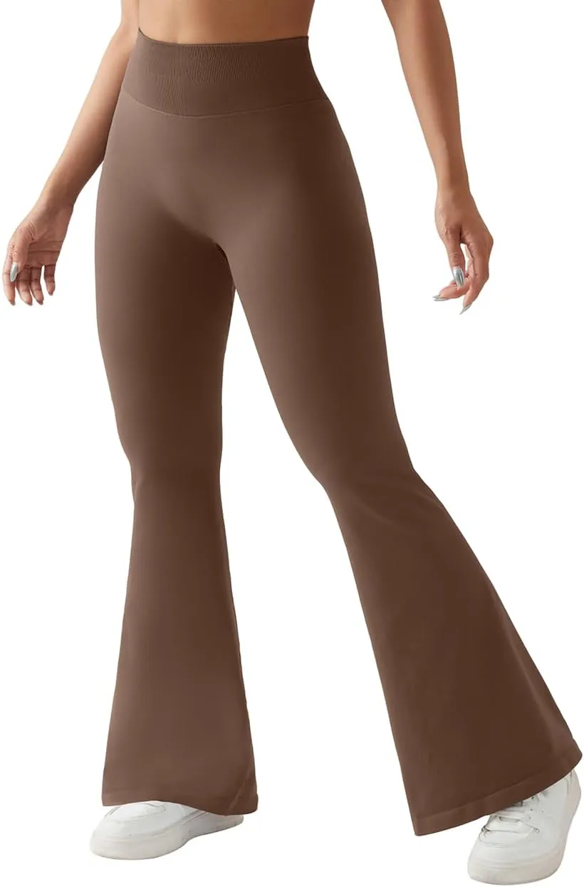 SUUKSESS Women Seamless Butt Lifting Flare Leggings High Waisted Yoga Pants