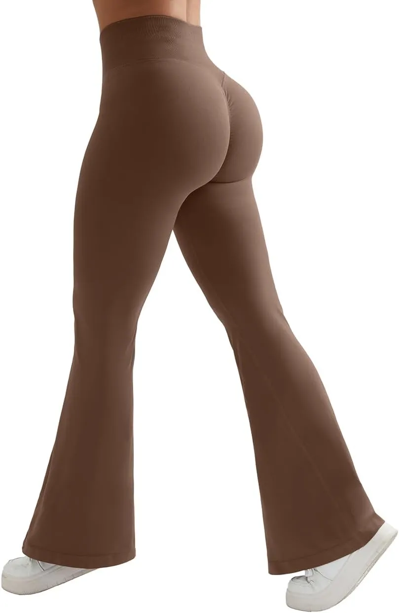 SUUKSESS Women Seamless Butt Lifting Flare Leggings High Waisted Yoga Pants