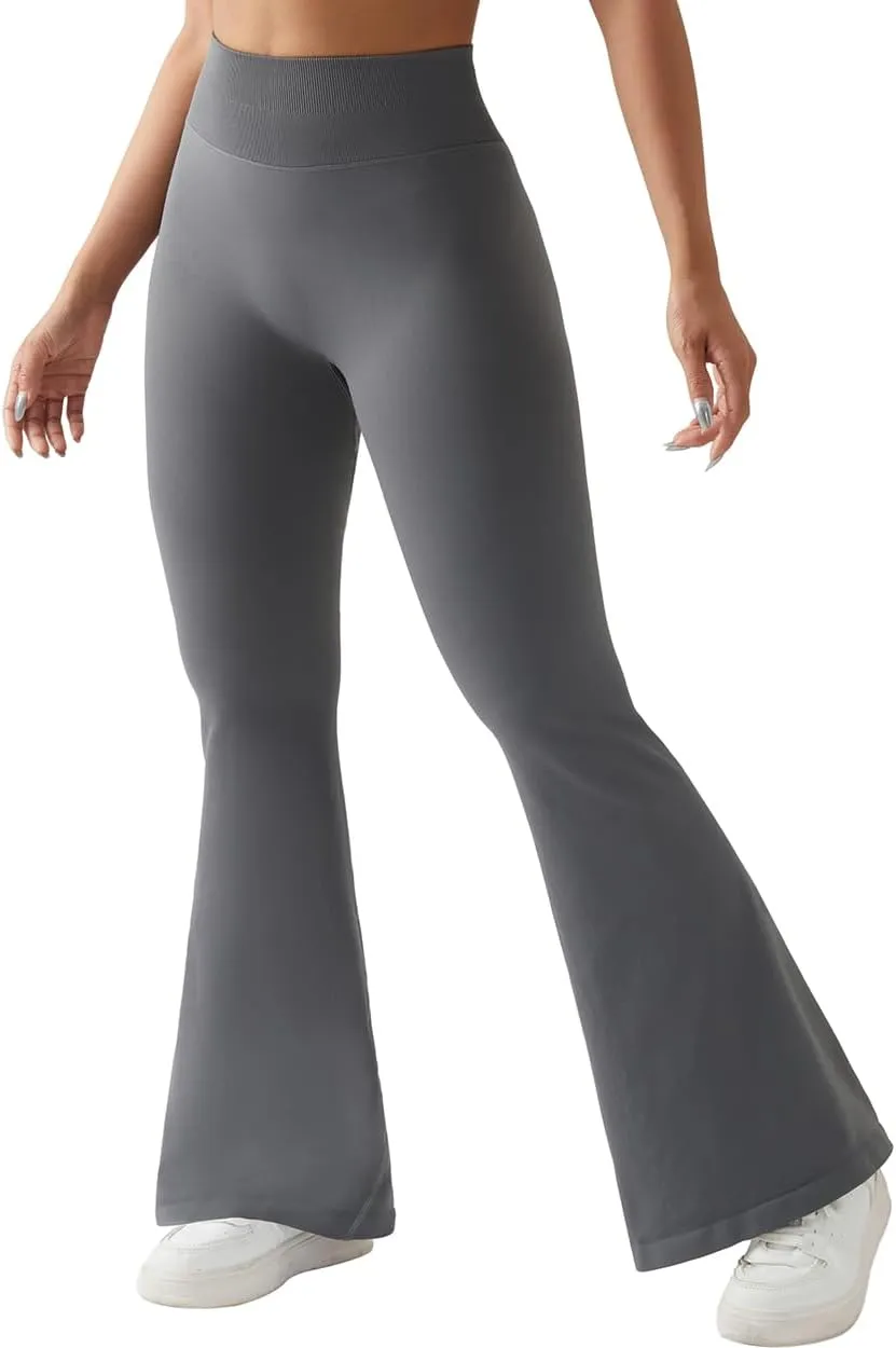 SUUKSESS Women Seamless Butt Lifting Flare Leggings High Waisted Yoga Pants