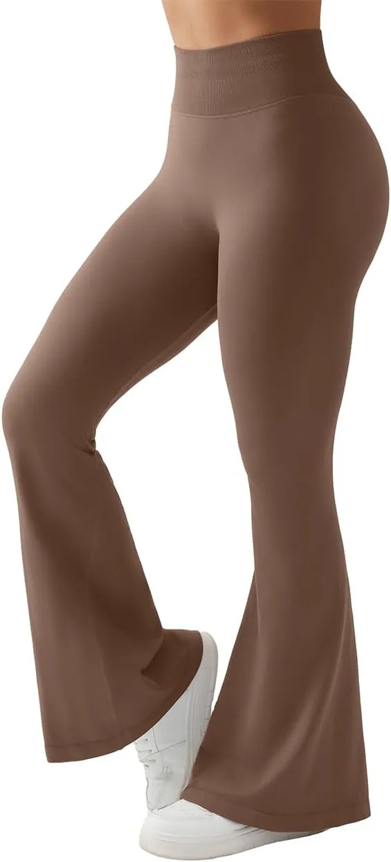 SUUKSESS Women Seamless Butt Lifting Flare Leggings High Waisted Yoga Pants