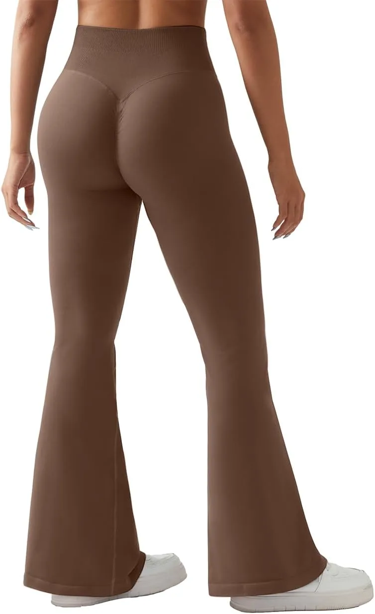 SUUKSESS Women Seamless Butt Lifting Flare Leggings High Waisted Yoga Pants