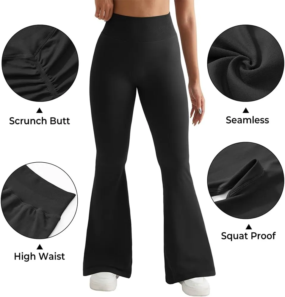SUUKSESS Women Seamless Butt Lifting Flare Leggings High Waisted Yoga Pants
