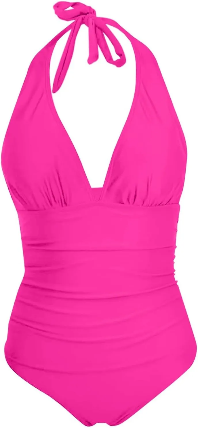 Swimsuit Women One Piece Mesh Hollow Out Monokini V Neck Bathing Suit Ruched Slimming Bathing Suit Bathing Suit for