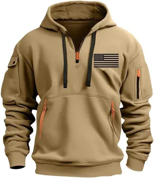 Tactical Hoodies for Men USA Flag Graphic Quarter Zip Pullover Workout Hoodies Long Sleeve Pocket Pullover Sweatshirts