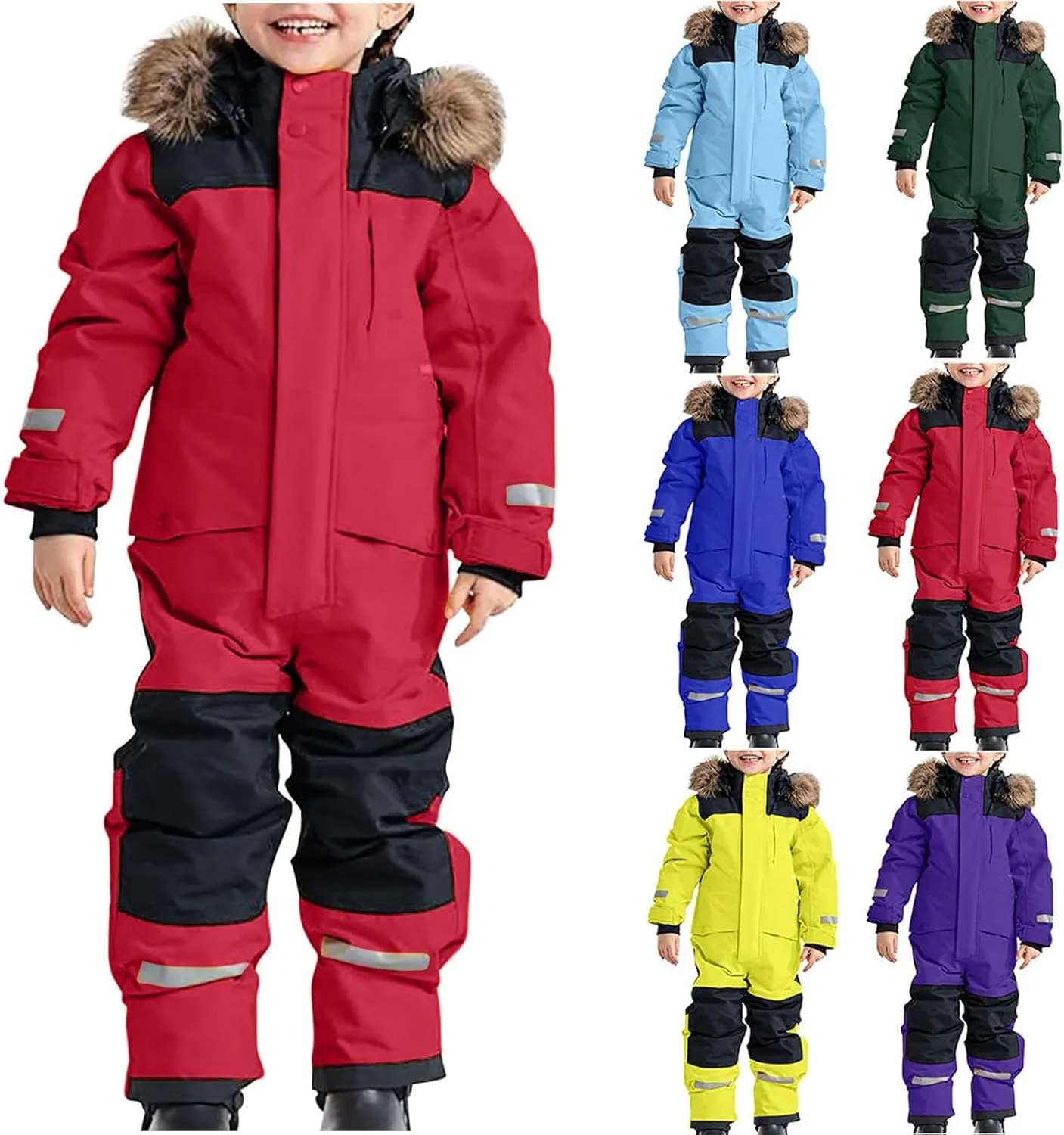 TIMIFIS Girls Boys Kids One Pieces Snowsuit Overalls Boys Girls Ski Suits Jumpsuits Waterproof Winter Outdoor Coat Jacket