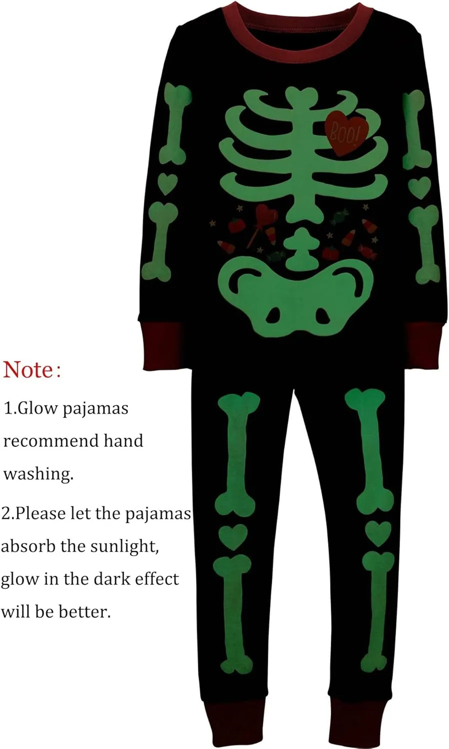 Toddler Boys Halloween Pajamas Glow in The Dark Skeleton Pjs Cotton Sleepwear 2 Piece Pant Sets Halloween Outfit for Kids