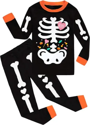 Toddler Boys Halloween Pajamas Glow in The Dark Skeleton Pjs Cotton Sleepwear 2 Piece Pant Sets Halloween Outfit for Kids