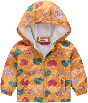 Toddler Girl's And Boy's Outdoor Floral Animal Printed Zip Jacket Hooded Trench Light Windproof Jackets Outerwear