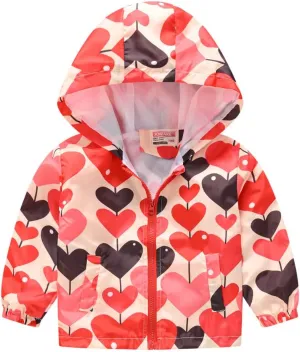 Toddler Girl's And Boy's Outdoor Floral Animal Printed Zip Jacket Hooded Trench Light Windproof Jackets Outerwear