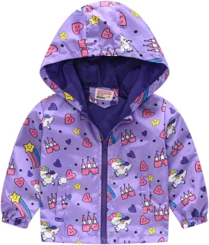 Toddler Girl's And Boy's Outdoor Floral Animal Printed Zip Jacket Hooded Trench Light Windproof Jackets Outerwear
