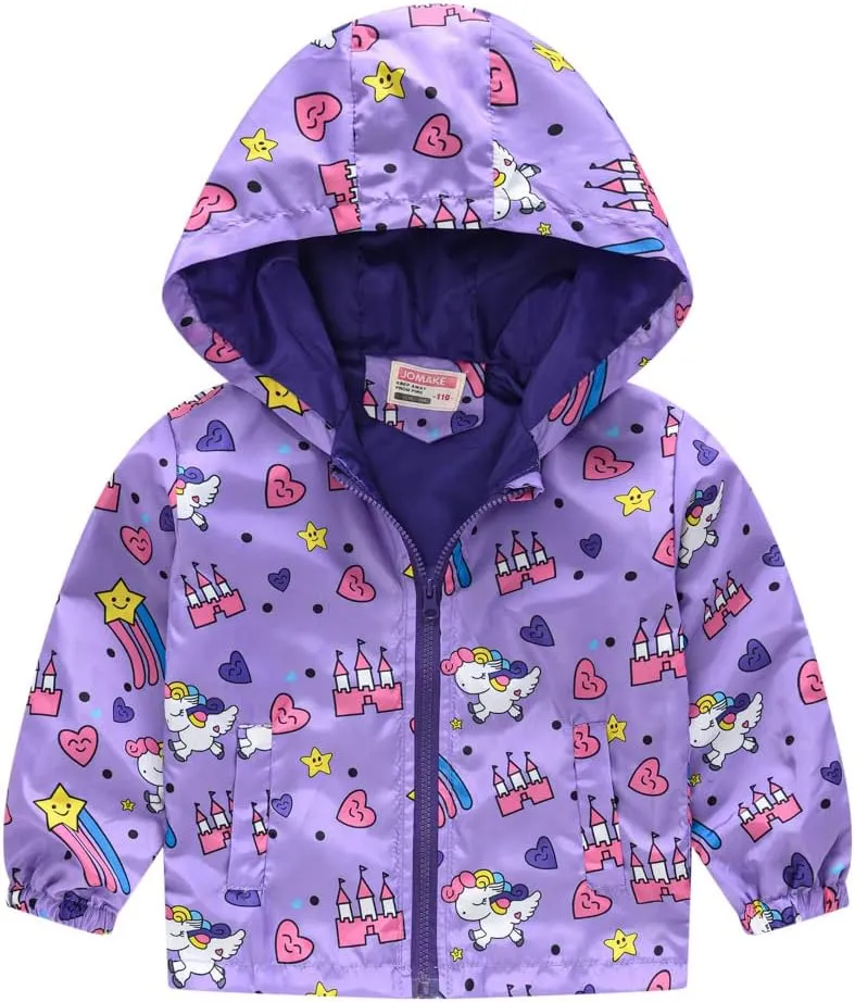 Toddler Girl's And Boy's Outdoor Floral Animal Printed Zip Jacket Hooded Trench Light Windproof Jackets Outerwear