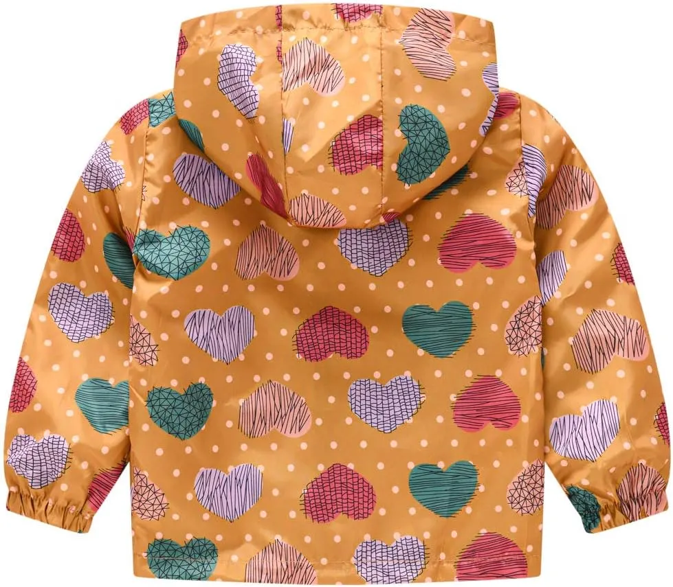 Toddler Girl's And Boy's Outdoor Floral Animal Printed Zip Jacket Hooded Trench Light Windproof Jackets Outerwear
