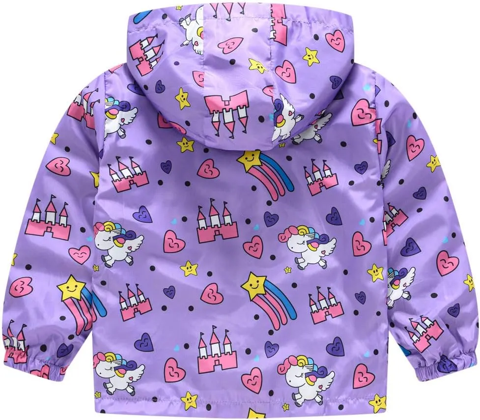 Toddler Girl's And Boy's Outdoor Floral Animal Printed Zip Jacket Hooded Trench Light Windproof Jackets Outerwear