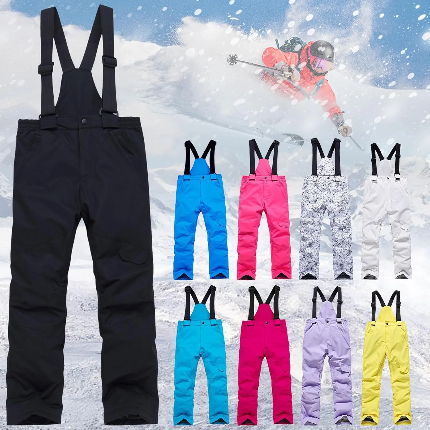 Toddler Kids Snow Ski Bibs Waterporoof Insulation Ripstop Winter Overalls Snowboard Pants for Boys Girls