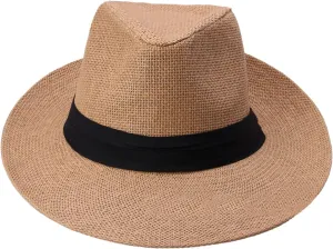 Travel Head Scarf for Ladies Unisex Fashion Solid Color British Sun Hat Wide Brim Straw Hat Adult Jazz Straw Hat