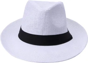 Travel Head Scarf for Ladies Unisex Fashion Solid Color British Sun Hat Wide Brim Straw Hat Adult Jazz Straw Hat