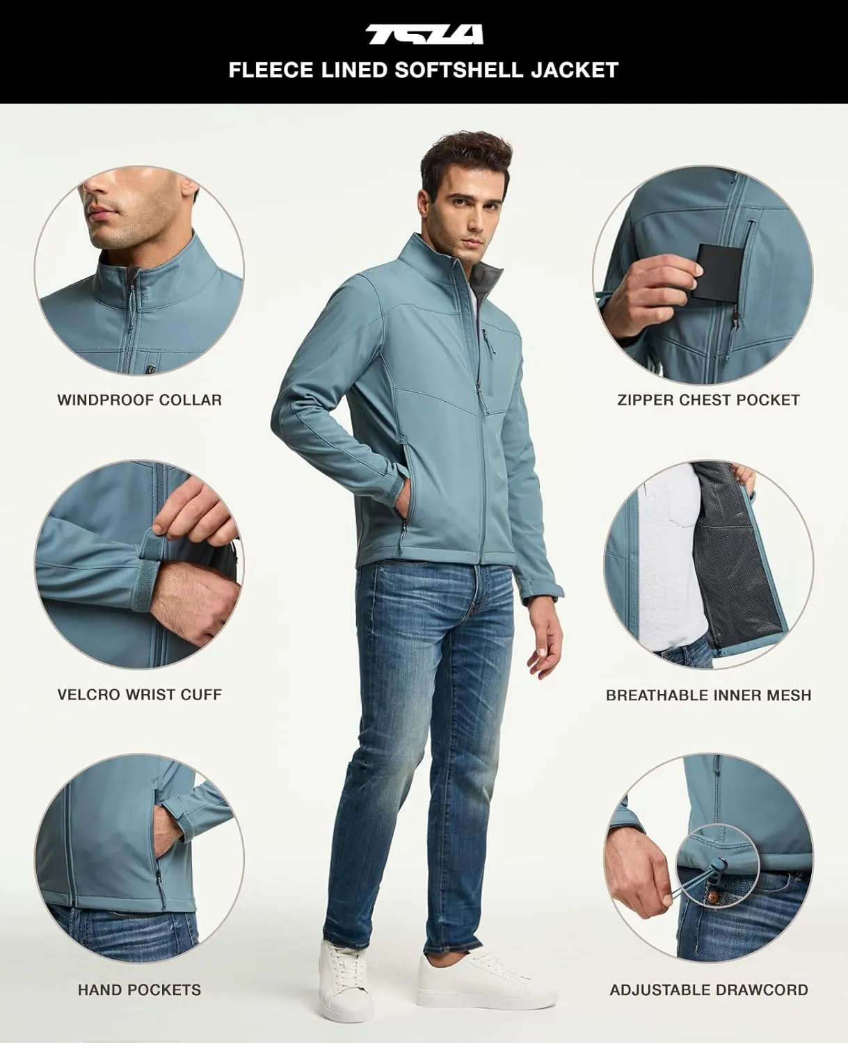 TSLA Men's Full-Zip Softshell Winter Jacket, Waterproof Fleece Lined Athletic Jacket, Outdoor Sport Windproof Jackets