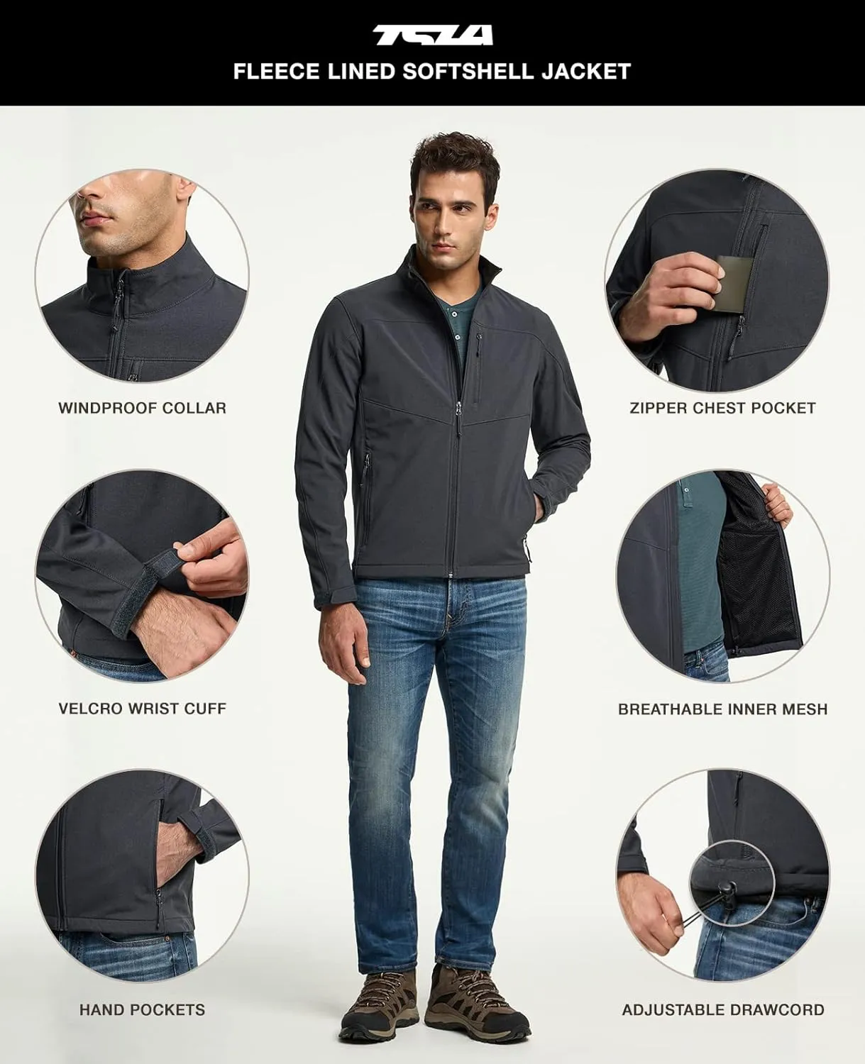 TSLA Men's Full-Zip Softshell Winter Jacket, Waterproof Fleece Lined Athletic Jacket, Outdoor Sport Windproof Jackets
