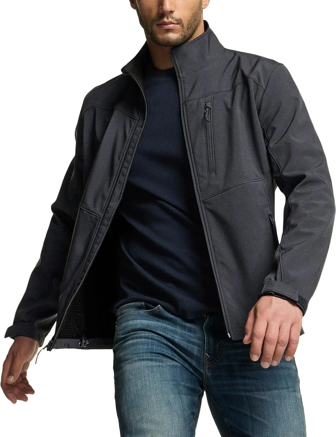TSLA Men's Full-Zip Softshell Winter Jacket, Waterproof Fleece Lined Athletic Jacket, Outdoor Sport Windproof Jackets