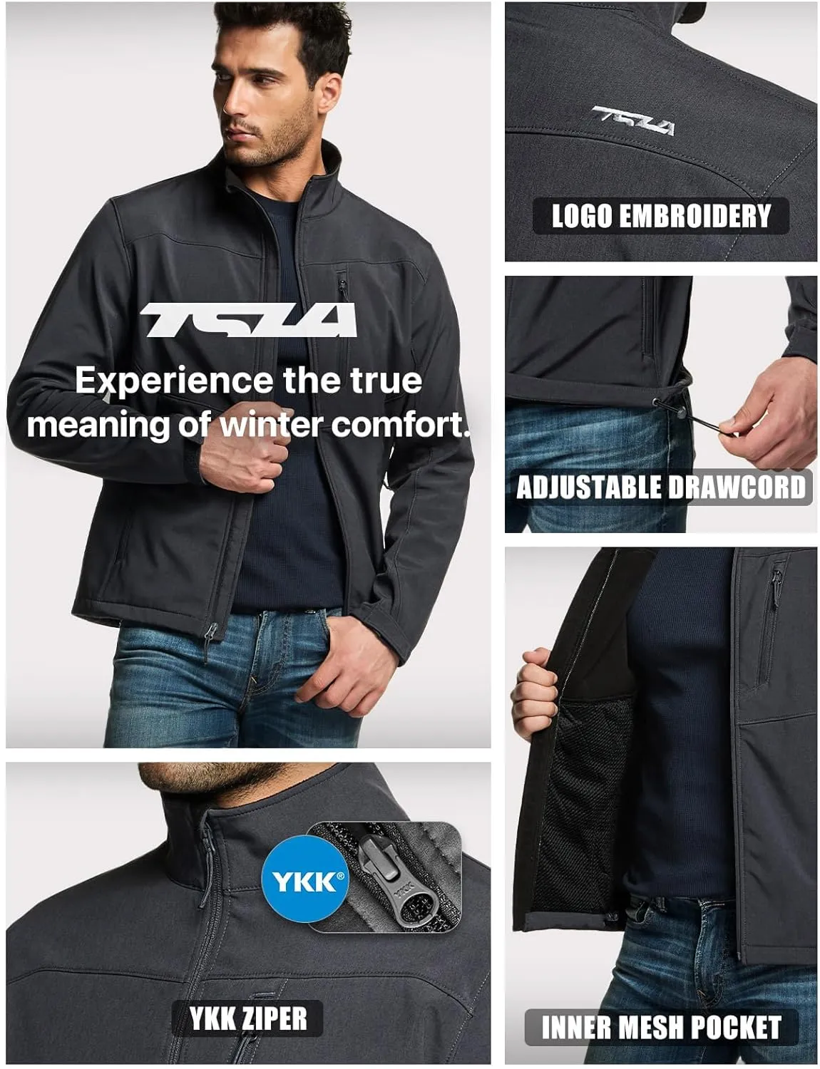TSLA Men's Full-Zip Softshell Winter Jacket, Waterproof Fleece Lined Athletic Jacket, Outdoor Sport Windproof Jackets