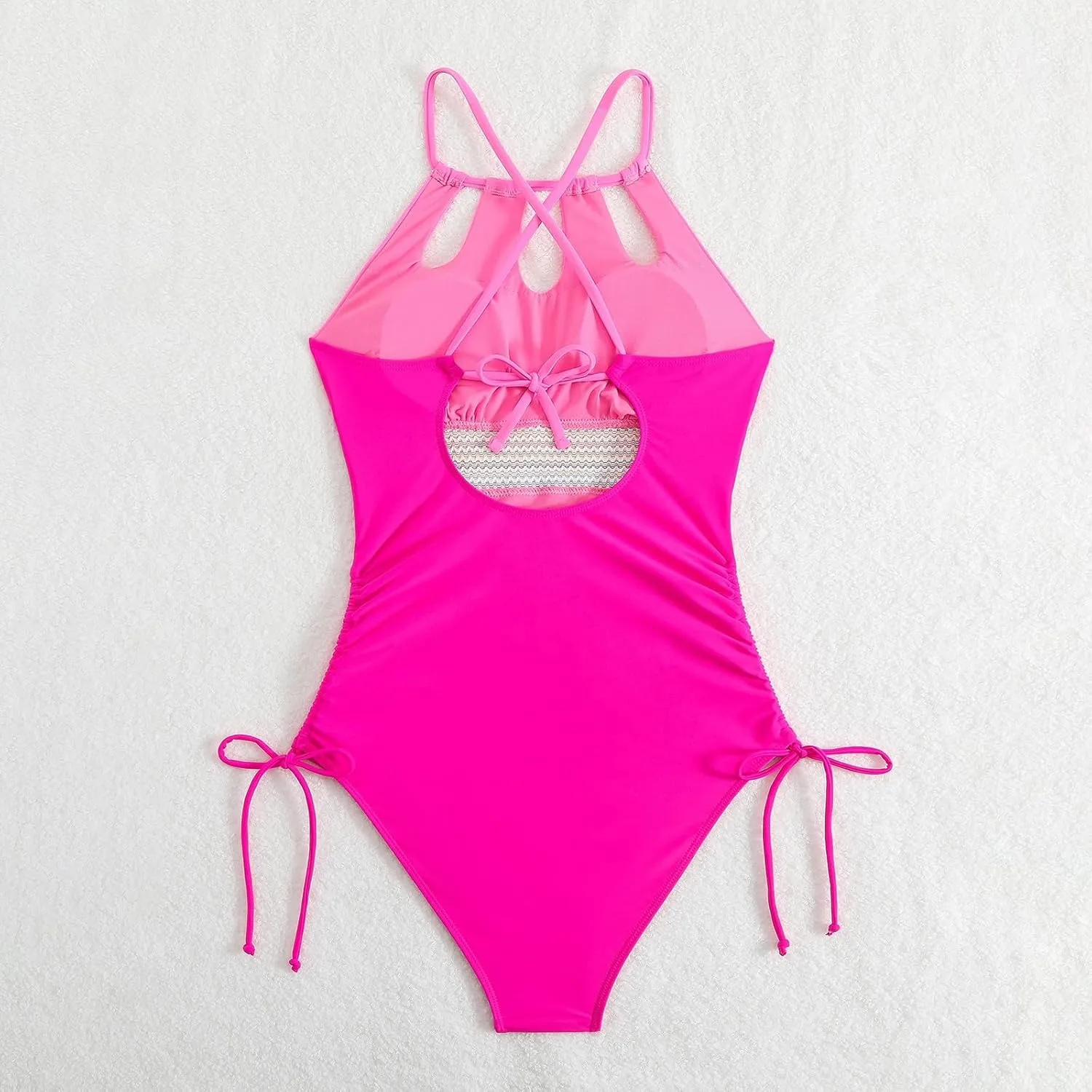 Tummy Control V Neck Bathing Suits Sexy Mesh Patchwork Monokini Comfy Breathable Double Straps Push Up Swim Suit