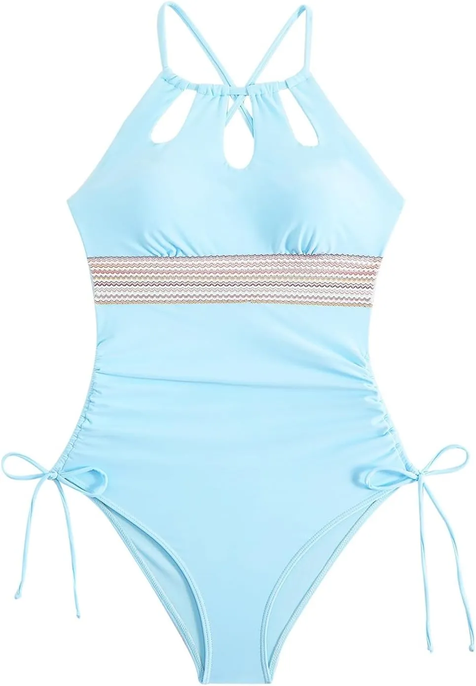 Tummy Control V Neck Bathing Suits Sexy Mesh Patchwork Monokini Comfy Breathable Double Straps Push Up Swim Suit