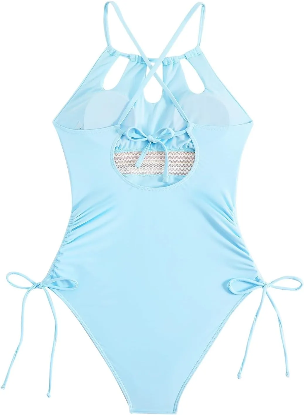 Tummy Control V Neck Bathing Suits Sexy Mesh Patchwork Monokini Comfy Breathable Double Straps Push Up Swim Suit