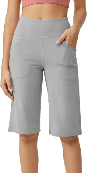TWGONE Women's Knee Length Shorts Elastic High Waisted Loose Trousers Lightweight Shorts with Pockets